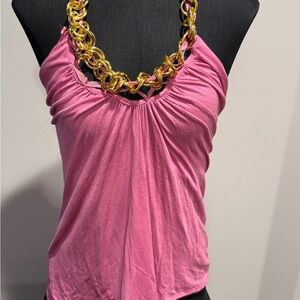 Boston Proper Pink Camisole with Gold Chain Detail